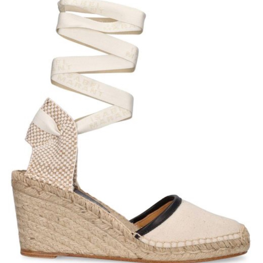 NEW Isabel Marant Cream Espadrille Ankle Wrap Shoes, leather trim, 9
